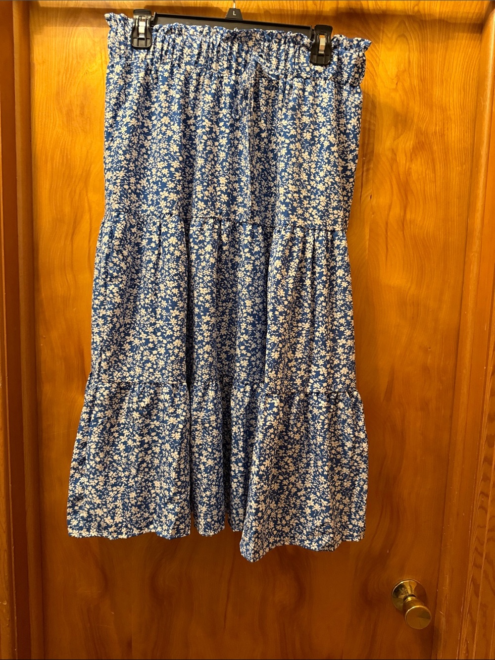 Blue Floral Tiered Midi Skirt - Women's